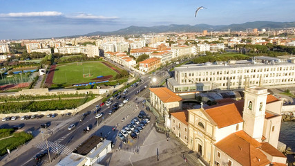 Fototapeta premium Aerial view of Leghorn buildings - Tuscany, Italy
