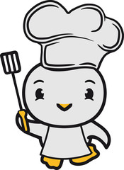 kochen chef koch kochmütze grillen bbq essen hunger lecker schürze küche süß niedlich klein baby kind ente vogel comic cartoon