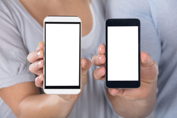 Couple Showing Blank Cellphone