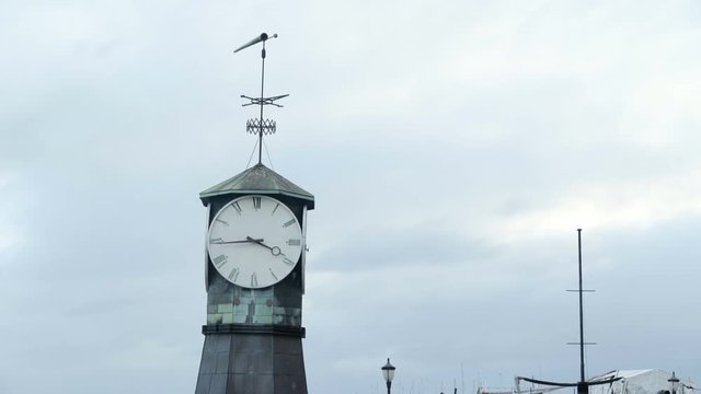 Shot of the clock at Aker Brygge in Oslo in the winter, Norway, close