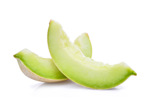 slice of green cantaloupe melon isolated on white background