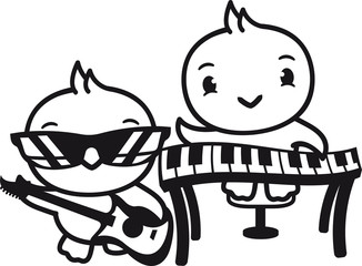klavier keyboard tasten heavy metal band hard rock elektro gitarre spielen leader musik cool party konzert küken süß niedlich klein baby kind ente vogel comic cartoon