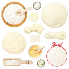 Flour and Dough Set Isolated on White Background