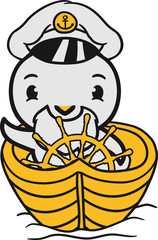 kapitän boot schiff seegeln seefahrer matrose meer wasser küken süß niedlich klein baby kind ente vogel comic cartoon