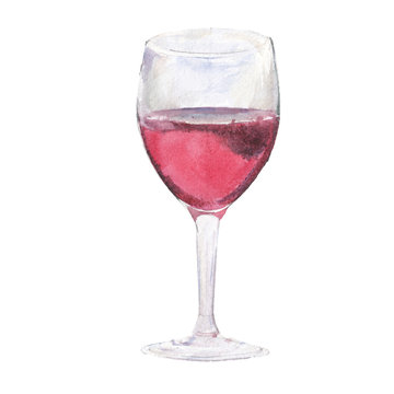 The wine glass isolated on a white background, a watercolor illustration in hand-drawn style.