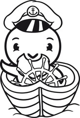 kapitän boot schiff seegeln seefahrer matrose meer wasser küken süß niedlich klein baby kind ente vogel comic cartoon