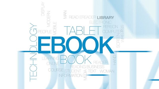 Ebook animated word cloud, text design animation. Kinetic typography.