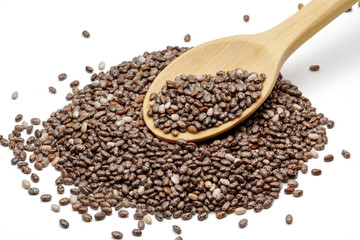 Chia seeds with wooden spoon
