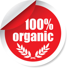 100% organic red Label, Sticker, Tag, Sign And Icon Banner Business Concept, Design Modern.