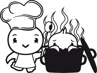 kannibale kannibalismus menschenfresser horror halloween böse topf küche essen lecker hunger gekocht chef koch suppe hühner hühnchen küken süß niedlich klein baby kind ente vogel comic cartoon