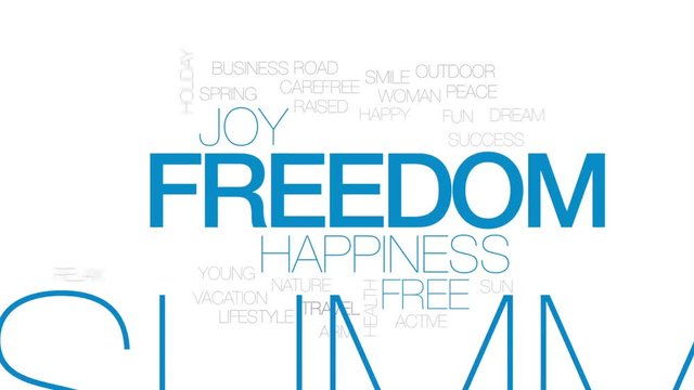 Freedom animated word cloud, text design animation. Kinetic typography.