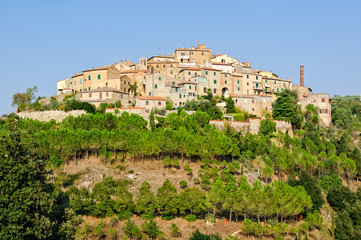 Fototapeta na wymiar Castelmuzio, one of the many medieval hilltop hamlets in Tuscany, Italy
