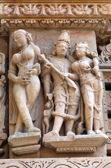 Shiva and Parvati - ancient relief at Famous erotic temple in Khajuraho, India