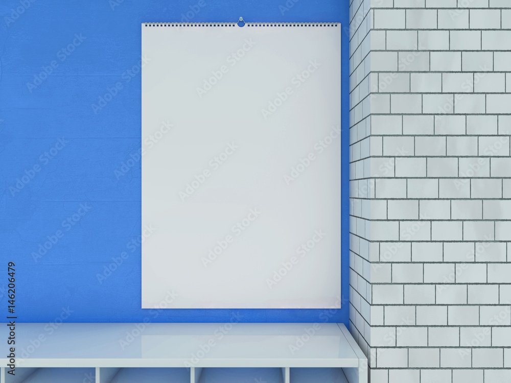 Wall mural blank design calendar template on a wall with soft shadows. 3d rendering