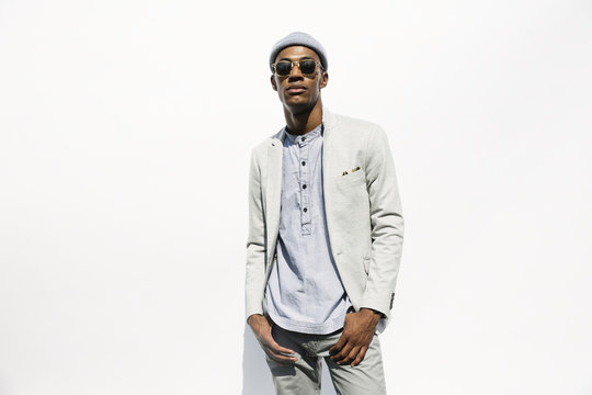 Portrait of serious Black man wearing sunglasses