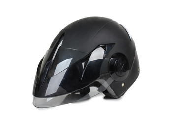 Black motorcycle helmet on a white background