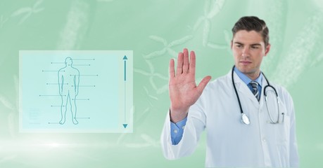 Digital composite image of doctor gesturing by human diagram