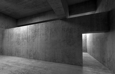 Abstract empty room concrete interior, walls and girders, 3d render illustration