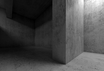 Abstract empty room concrete interior, walls and girders, 3d render illustration