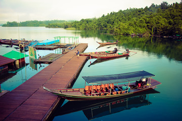 boat on the lake in the morning, southern Thailand.