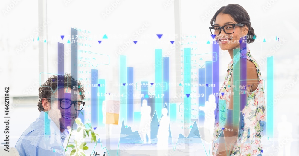 Poster digital composite image of business people with graphs