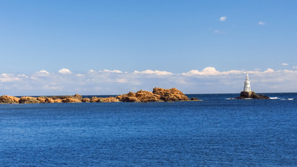 View of the lighthouse of Ahtopol, from the pier, Bulgaria.