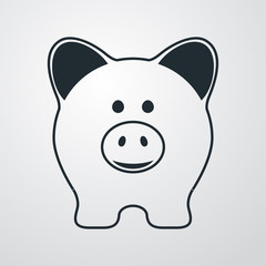 Icono plano cerdito frontal lineal en fondo degradado