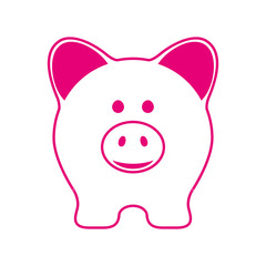 Icono plano cerdito frontal lineal rosa en fondo blanco