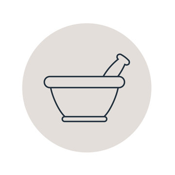Icono plano mortero de cocina lineal en circulo gris