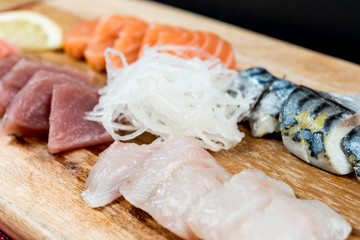 Japanese food fresh raw fish mixed sashimi