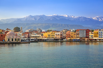 Old Venetian port of Chania at dawn, Crete. Greece