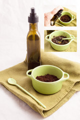 Scrub with coffee and olive olil.