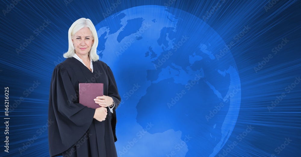 Poster digital composite image of judge over globe