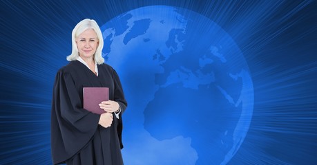 Digital composite image of judge over globe