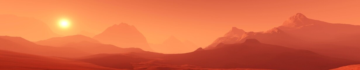 Landscape of Mars, Martian panorama, panorama of Mars, mountain landscape  