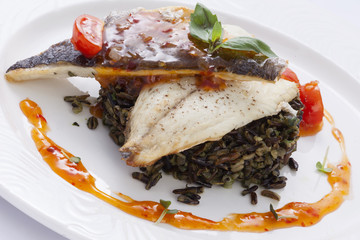 fried dorado fillet with wild rice