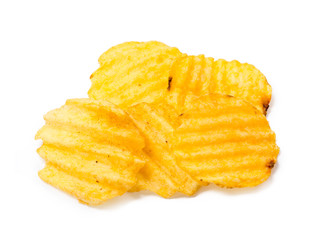 yellow potato chips isolated on white