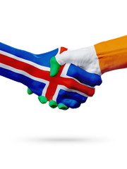 Flags countries, partnership friendship handshake concept.