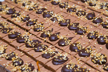 Close-up photograph of chocolate cake for use as an abstract 