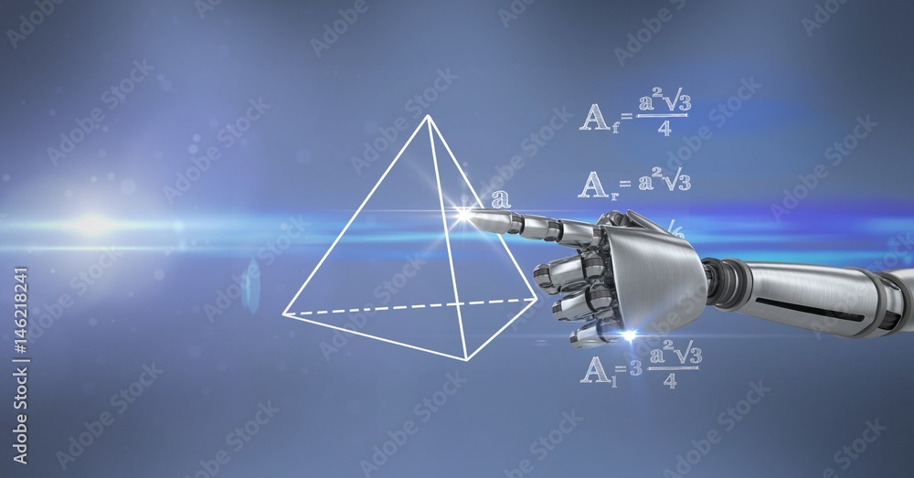 Aufkleber digital composite image of robot hand touching math diagram