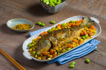 dried curry fish with carrot and green beans