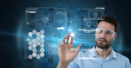 Digital composite image of businessman using virtual screen