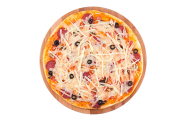 Tasty, flavorful pizza isolated on white background