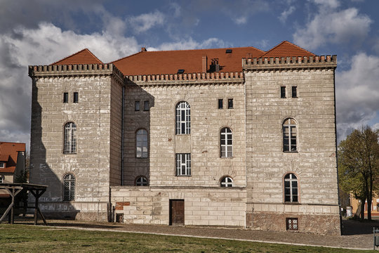 Neogothic facade of the town hall in Osna in Poland.