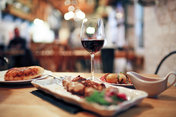 Dinner on the table in a cafe