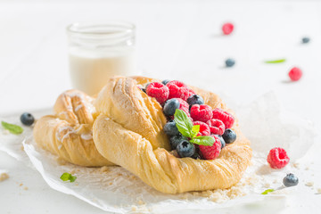 Sweet yeast cake with fresh berry fruits