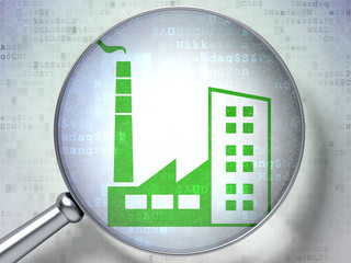 Finance concept: Industry Building with optical glass on digital background
