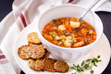Vegetable Soup with Crackers