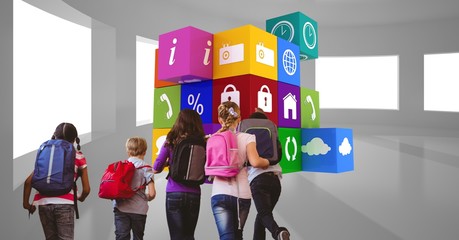 School children running towards various application icons