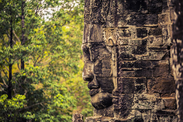 Stone faces at Bayon Temple in Angkor Wat